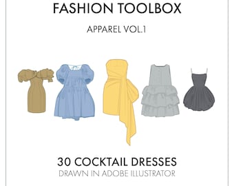 Cocktail Dress Design Template - Fashion CADs and Illustrator Vectors for DIY Dress Design - Instant Download