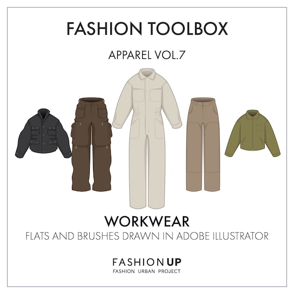 Workwear - Fashion Design Vektor Cads Vorlage - Sofortiger Download von Illustrator Pinseln, Mode Vektoren und Hardwares Designs