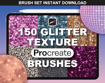 150 Glitter Brushes Procreate Texture, Sparkle, Shimmer & Sequins Brushes for Digital Art, Fashion Design and Lettering