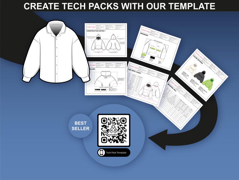 Tech pack creation using men's shirt vector templates. Customizable shirt mockups for fashion designers in Adobe Illustrator and Procreate.