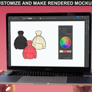 Image showing the customization process of dress mockups in Adobe Illustrator, part of the Cocktail Dress Bundle by FUPstudio.