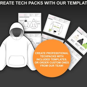 Create professional fashion tech packs using FUPstudio hoodie mockups and included techpack template, perfect for streetwear mockups and production files