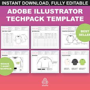 T-Shirt Tech Pack Template, fully editable in Adobe Illustrator. Instant Download .ai & PDF files.