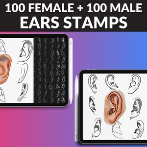 Enhance your digital portraits with FUPstudio’s 100 female and 100 male ears Procreate brushes. Perfect for character design, anatomy studies, and creating lifelike details in illustrations.