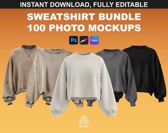 100 Sweatshirts Mockups Bundle for Streetwear & Clothing Design in Procreate, Photoshop and Canva.
