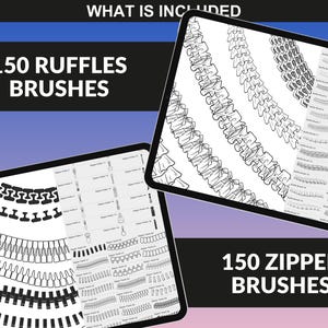 150 Ruffle Brushes and 150 Zipper Brushes for realistic garment accents in fashion sketches by FUPstudio
