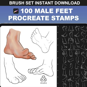 100 Male Feet Stamps for Procreate – Procreate Brushes for Anime, Body Poses, Foot Drawing, Digital Art, Character Illustration