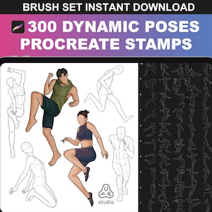 300 Procreate Body Poses Brush Set – Anime Procreate Brushes for Drawing Body Pose Stamps, Male Anatomy Drawing Digital Art