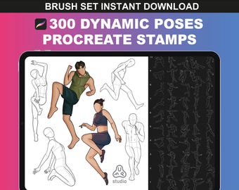 300 Procreate Body Poses Brush Set – Anime Procreate Brushes for Drawing Body Pose Stamps, Male Anatomy Drawing Digital Art