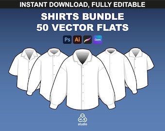 Shirt Mockups Bundle - Streetwear Mockups for Fashion Design, Vector Flats for Tech Pack Templates in Procreate & Canva