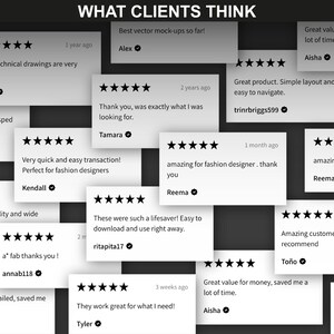 Client reviews for FUPstudio streetwear mockups bundle highlighting high-quality hoodie mockups, easy-to-use templates and tech pack tools