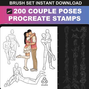 200 Couple Procreate Body Poses Brush Set – Anime Procreate Brushes for Drawing Body Pose Stamps, Male Anatomy Drawing Digital Art
