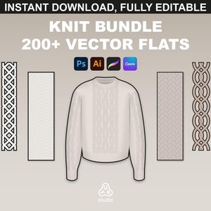 Knitwear Mockups & Sweater Tech Pack Template - Fashion Design Sweater Flats - Vector Knitwear Templates - Sweater Mockup Bundle
