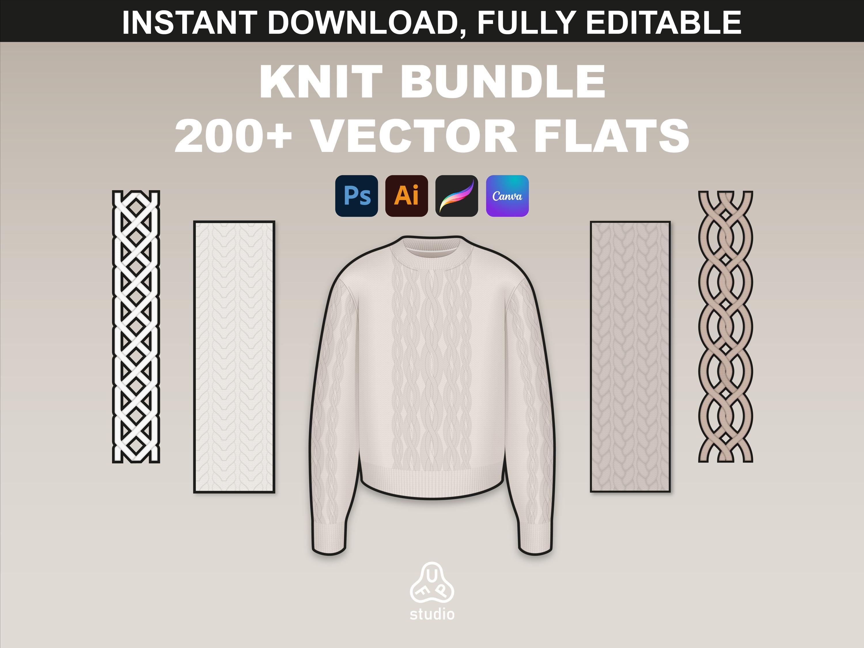 Knitwear Mockups & Sweater Tech Pack Template - Fashion Design Sweater Flats - Vector Knitwear Templates - Sweater Mockup Bundle