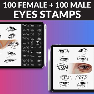 200 Eye Brushes by FUPstudio for Procreate: male and female eye stamps for portraits, manga, and digital art. Perfect for Procreate sketches and iPad artists. Instant download!