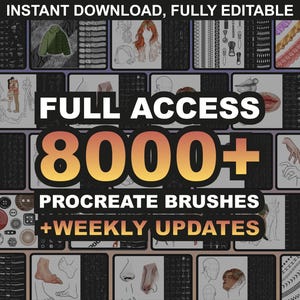 8000 Procreate Brushes – Lifetime Full Access Procreate Brush Set with Procreate Stamps, Fabrics Textures, Portrait & Body Poses Brushes