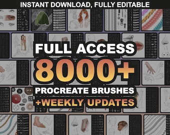 8 000 pinceaux Procreate - Ensemble de pinceaux Procreate à accès complet à vie avec tampons Procreate, textures de tissus, pinceaux pour portraits et poses de corps