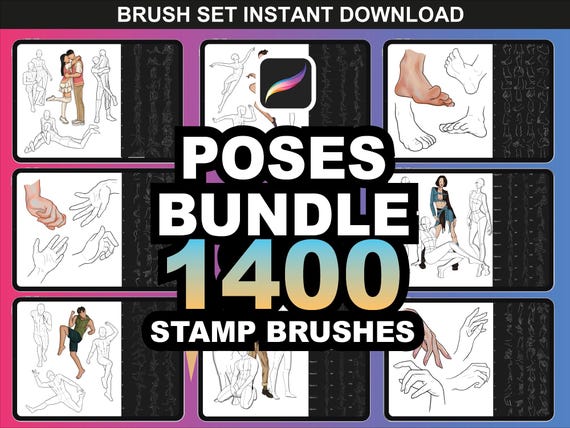 1400+ Procreate Brushes - Body Poses Brush Set for Procreate Drawings | Instant Procreate Downloads
