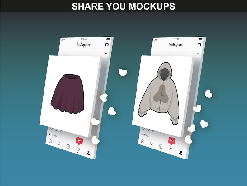 Streetwear mockups styled for Instagram presentations, featuring a skirt and hoodie design, part of the FUPstudio vector bundle.