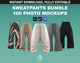 100 Sweatpants Mockups Bundle for Streetwear & Clothing Design in Procreate, Photoshop and Canva.