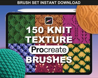 150 Procreate Strickbürsten Stoff Textur - Nahtlose Strickbürsten Procreate Mode, Kleidung Procreate Stoffbürsten Stricktextur