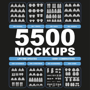 5500 Streetwear Mockups & Vector Clothing Mockup, Techpack Template for Clothing Brand and Fashion Design in Adobe Illustrator and Procreate