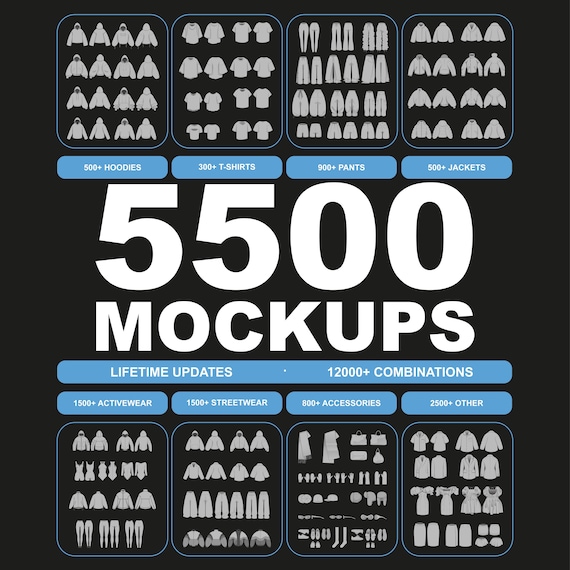 5500 Streetwear Mockups & Vector Clothing Mockup, Techpack Template for Clothing Brand and Fashion Design in Adobe Illustrator and Procreate
