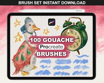 Realistic Gouache Procreate Brushes, Brush Set with Procreate Stamps, Instant Download