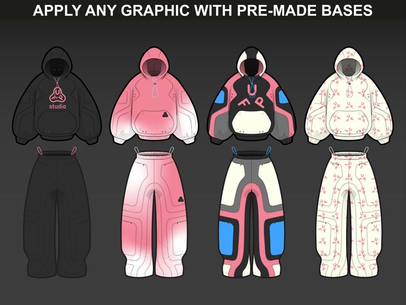 FUPstudio clothing mockups list showing organized streetwear templates for tech packs and apparel design.
