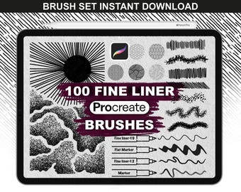 100 Fine Liner Procreate Brushes — Ink, Stipple and Line Art Brushes for IPad Drawing