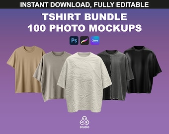 100 T-Shirts Mockups Bundle, Realistic T-Shirts Photo Mockup Pack for Streetwear & Clothing Design in Procreate, Photoshop and Canva.
