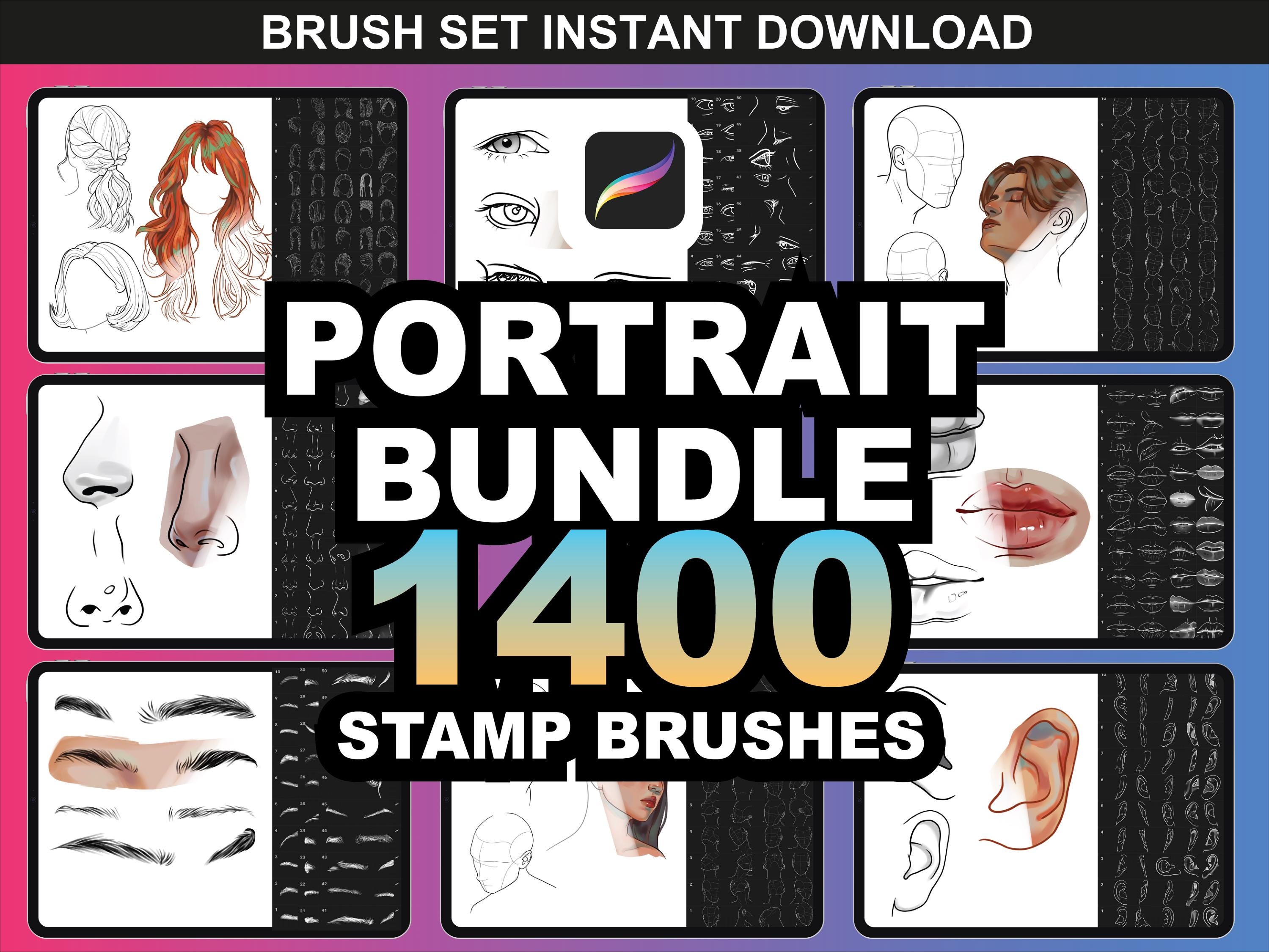 Paquete de más de 1400 pinceles de retrato para Procreate – Set definitivo de rostro, cabello, ojos, labios y nariz para iPad