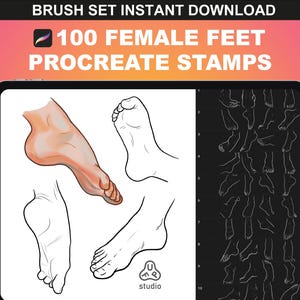 100 Female Feet Stamps for Procreate – Procreate Brushes for Anime, Body Poses, Foot Drawing, Digital Art, Character Illustration