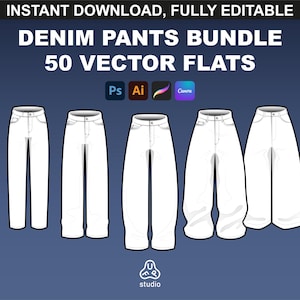 Denim Pants Mockup & Jeans Mockups Bundle - Fashion Design Tech Pack Template - Procreate Clothing Mockups - Editable Streetwear Mockups