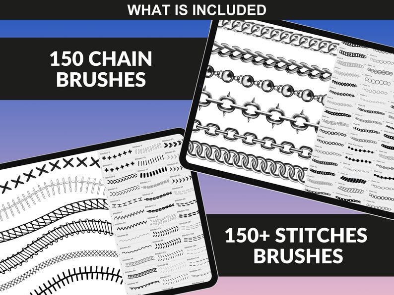 Chains Brushes and Stitches Brushes for Procreate to add detailed trim and seam lines in fashion flats by FUPstudio