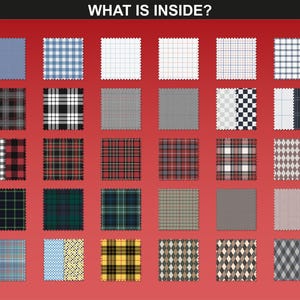 Detailed view of the patterns included in the Check Pattern Bundle by FUPstudio, featuring a variety of checks and plaids.