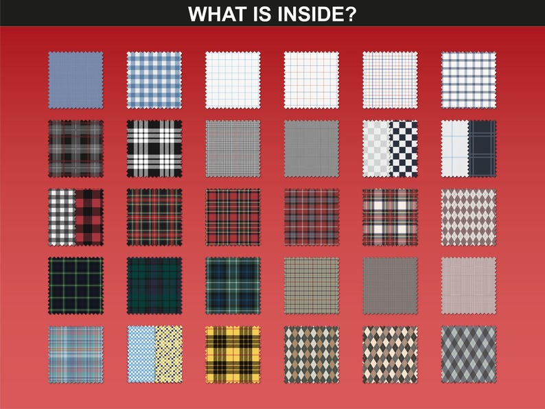 Detailed view of the patterns included in the Check Pattern Bundle by FUPstudio, featuring a variety of checks and plaids.