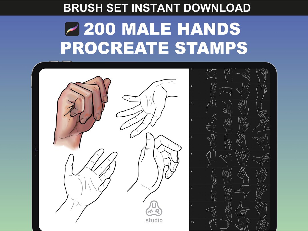 200 Procreate Hand Stamps. Male Procreate Hand Brushes for Body Poses ...