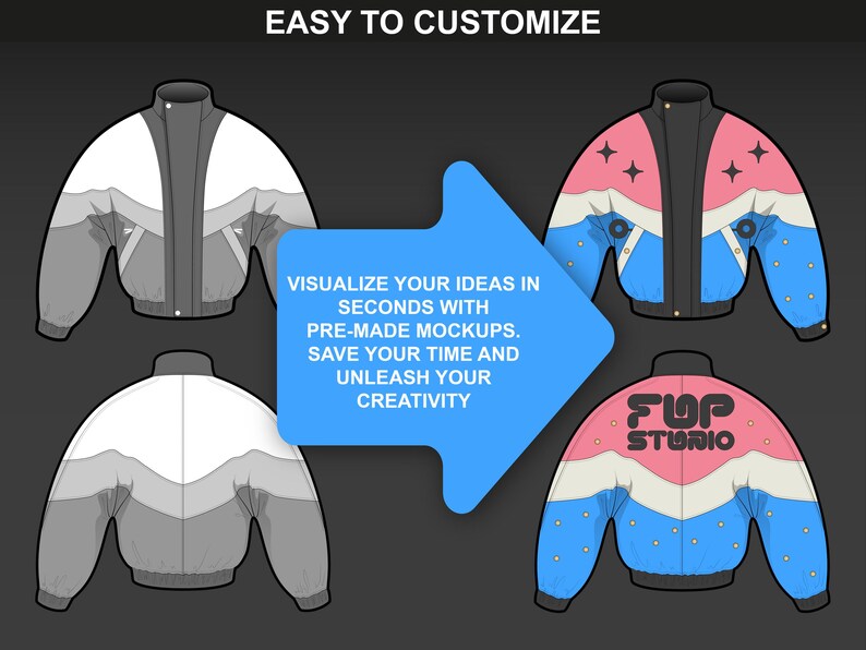 Streetwear mockups overview by FUPstudio with front and back clothing flats for fashion designers and brands.