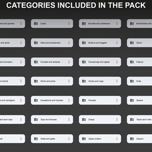 Overview of clothing mockups categories in the FUPstudio streetwear mockup bundle, including tops, pants, tech pack templates and accessories