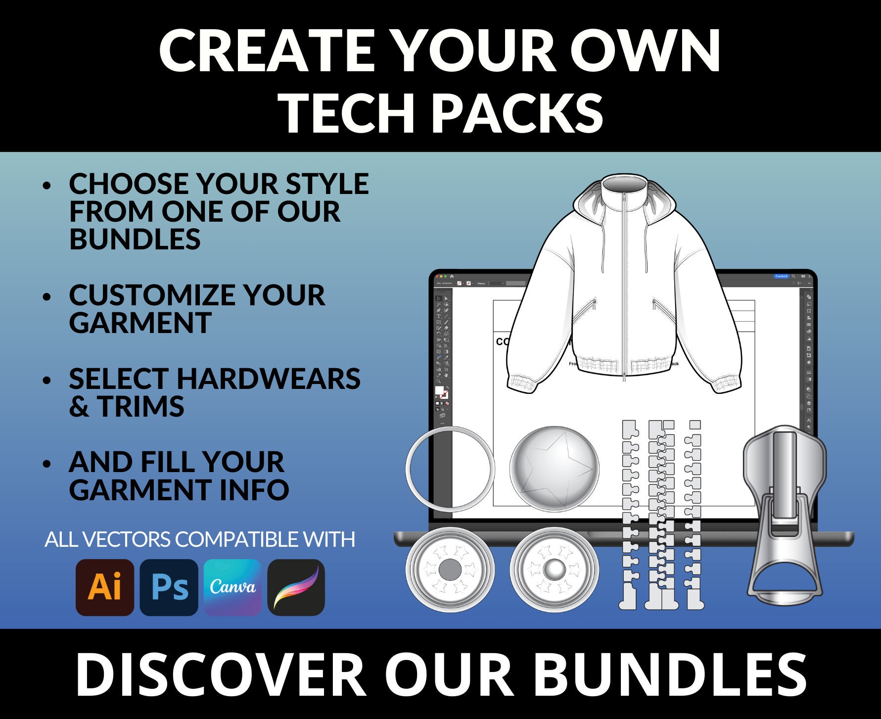 Fashion Tech Pack Template DIY Tech Pack Ai. PDF Hoodie Tech Pack Kit ...