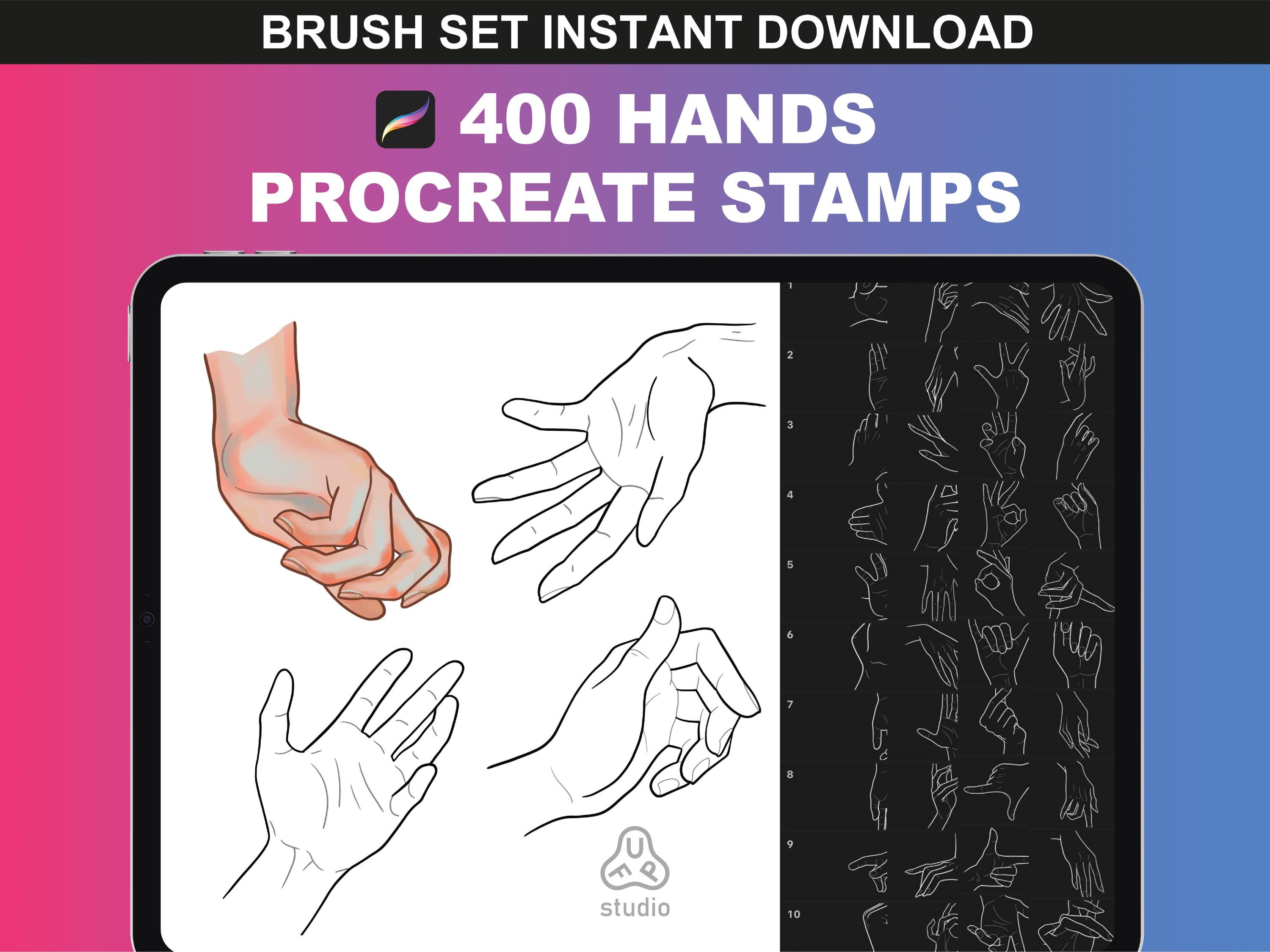400 carimbos e pincéis de mãos para Procreate: poses, anatomia, gestos e referência de anime