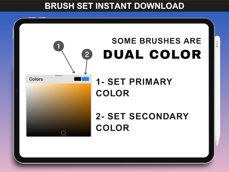 Dual color Procreate Brushes explained for fashion detailing using primary and secondary color settings by FUPstudio
