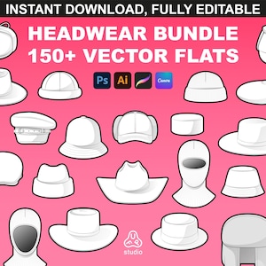 Hat Mockups Bundle | Beanie & Trucker Hat Mockups for Clothing Templates in Procreate and Adobe Illustrator, Streetwear Mockups for TechPack