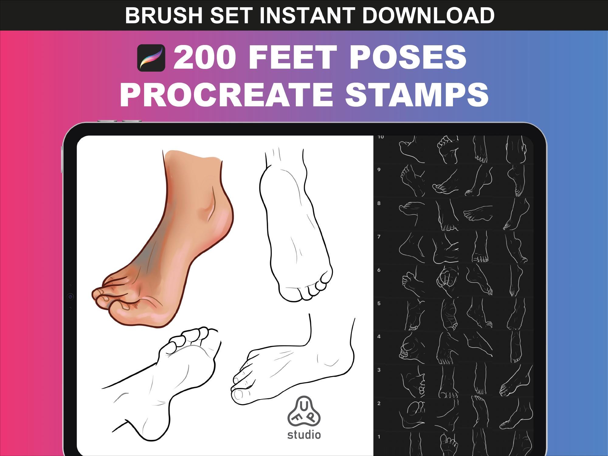 200 Feet Stamps for Procreate – Procreate Brushes for Anime, Body Poses ...