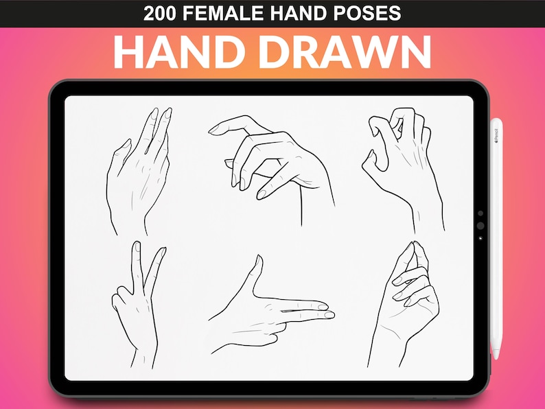 Unique female hand poses included in the FUPstudio Procreate stamps bundle. Ideal for character design and creative projects.