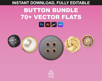 Vector Buttons Bundle - 70+ Customizable Fashion Design Mockups & Tech Pack Templates