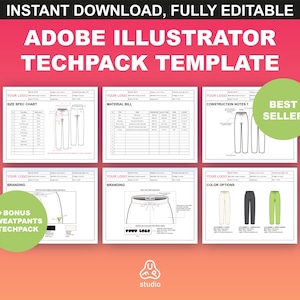 Streetwear Tech Pack Template DIY Tech Pack Ai. PDF Sweatpants Tech Pack Kit Adobe Illustrator