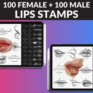 200 Lips Brushes by FUPstudio for Procreate: male and female lips for portraits, manga, and digital illustrations. Perfect for character design and Procreate art. Instant download!