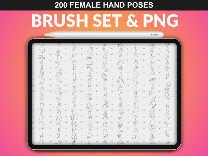 Overview of all poses in the FUPstudio female hands bundle. Compatible with Procreate in brush set and PNG format.